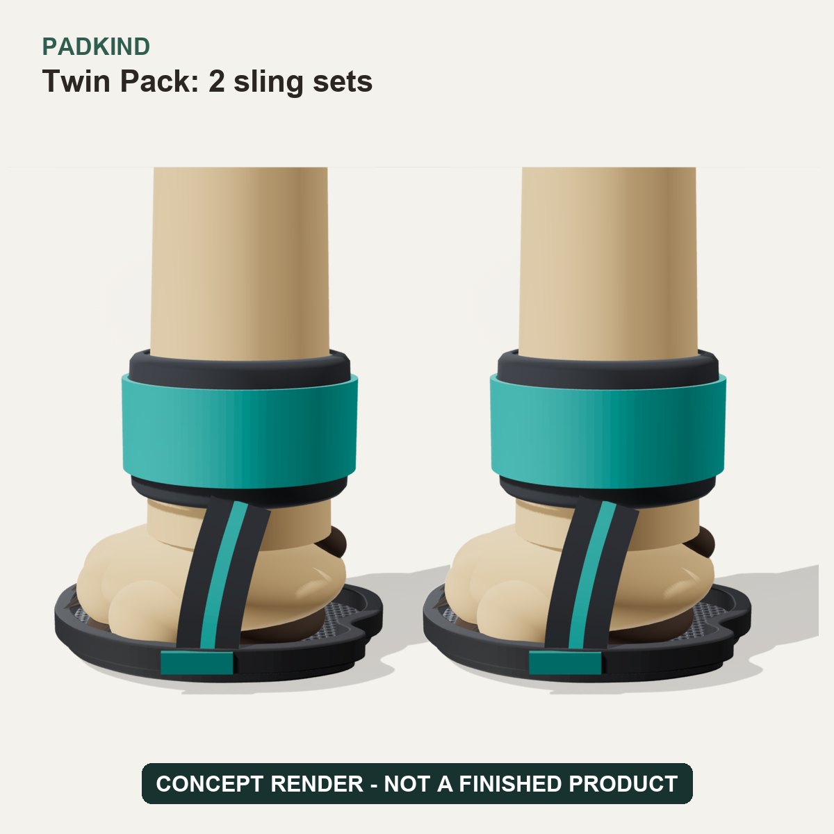Concept render: two Padkind Sling sets - not a finished product