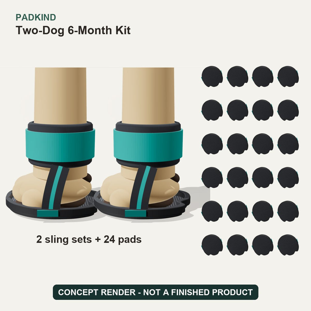 Concept render: two Padkind Sling sets plus 24 pads - not a finished product